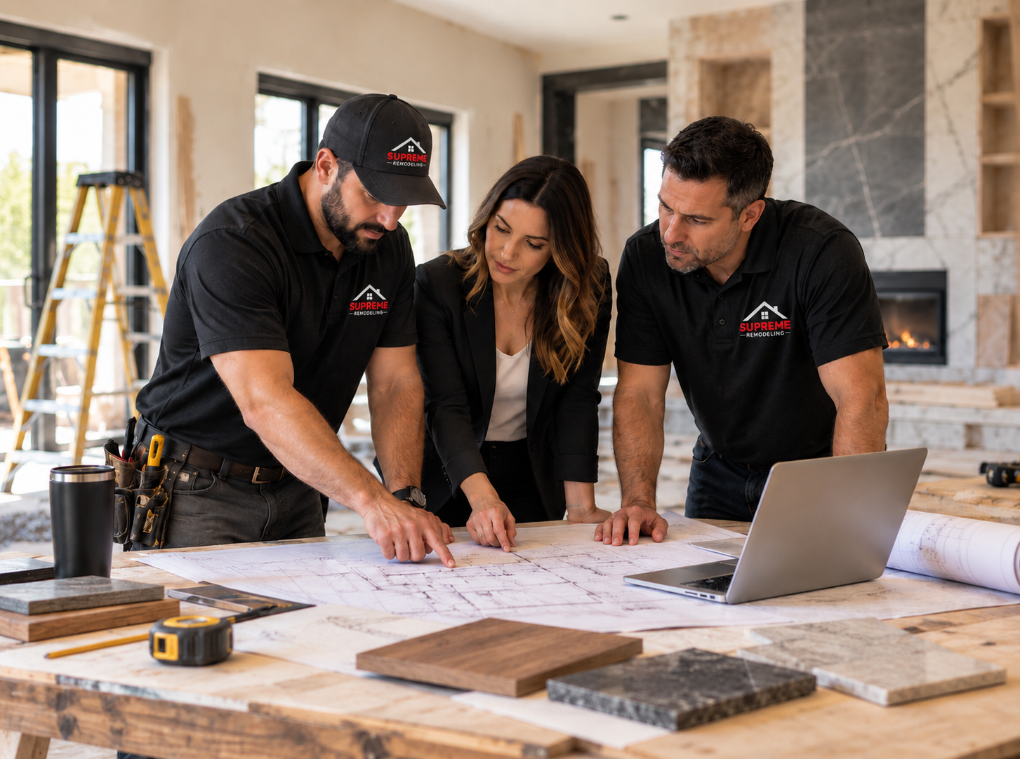 Supreme Remodeling team reviewing renovation plans