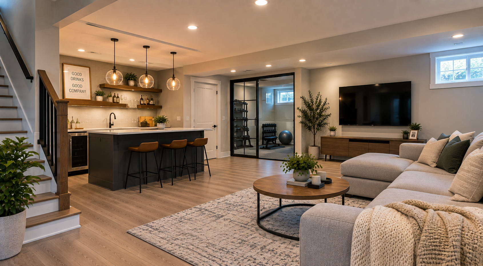 Comfortable finished basement living area