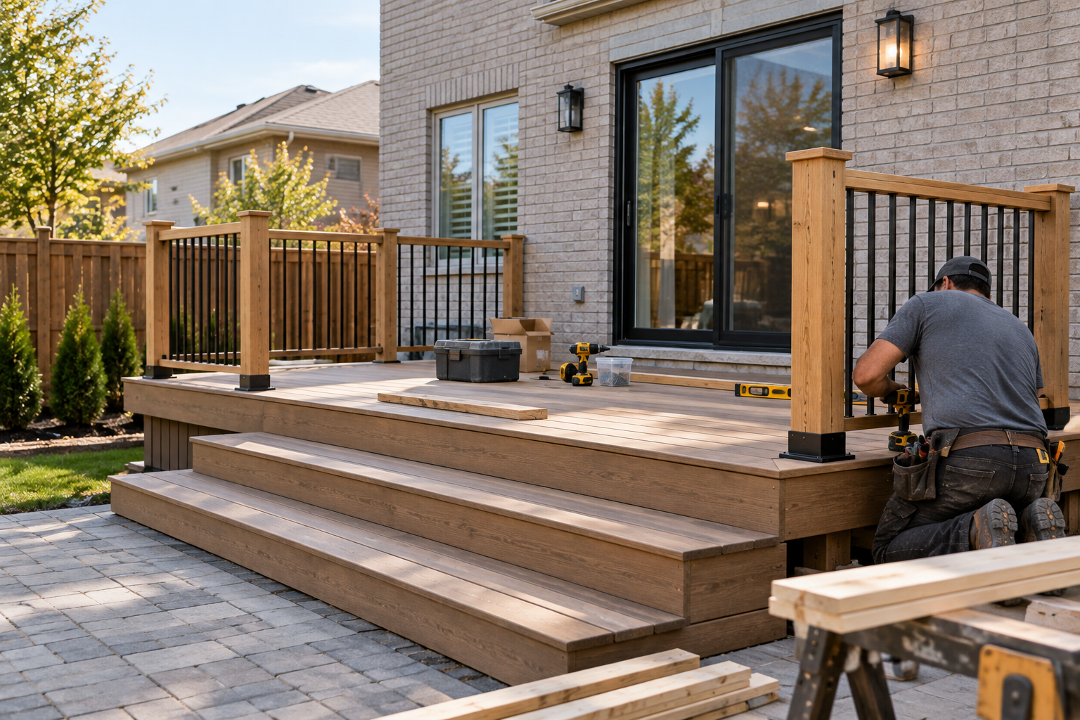 Exterior home design, deck and stone work